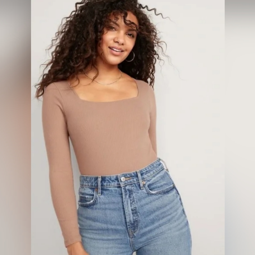 Old Navy Ribbed Square Neck Long-Sleeve Rib-Knit Bodysuit